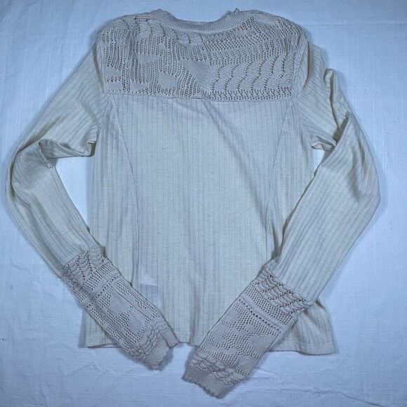 Free People Beige Linen Blend Long Sleeve Colette Knit Pullover Sweater Small - Picture 6 of 8